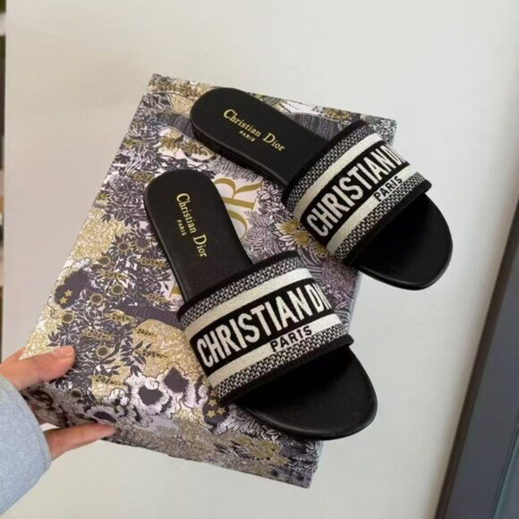 Women Women\'s Christian Dior Sparkly Dway Slide Black Sandals